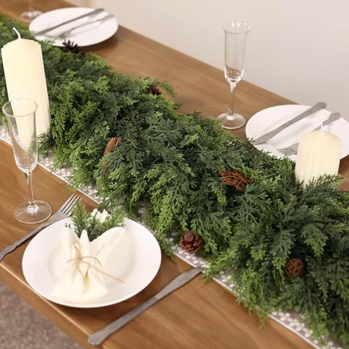 1PCS 16FT Lifelike Touch Fake Cedar Garland for Railing Christmas Decor (16 Foot)