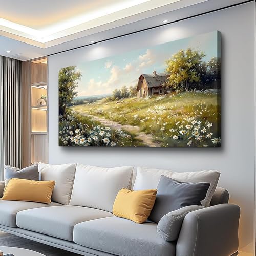 Large Wall Decor Canvas For Living Room Wall Art For Bedroom Office Wall Decor Vintage Country Field Painting Pictures Decoration Artwork Farmhouse Home Decor Mural Aesthetics 24"x48"