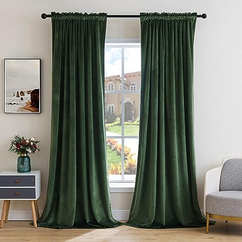 Olive Green Blackout Velvet Curtains Drapes 63 Inch Long 52"x63" (2 Count)