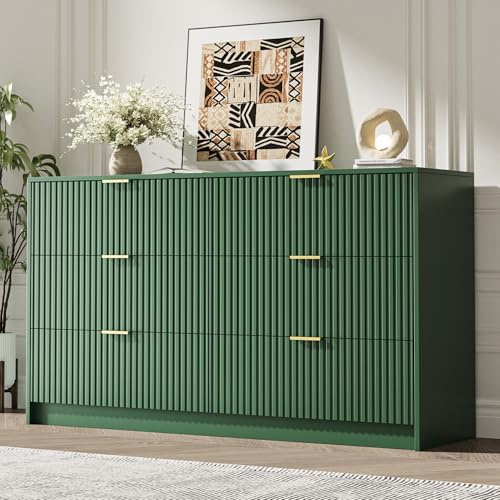 Green 6 Drawer Dresser for Bedroom