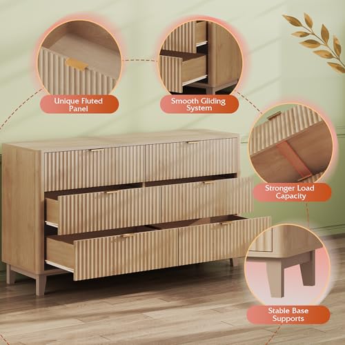 Fluted Dresser for Bedroom with 6 Drawers