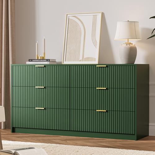 Green 6 Drawer Dresser for Bedroom
