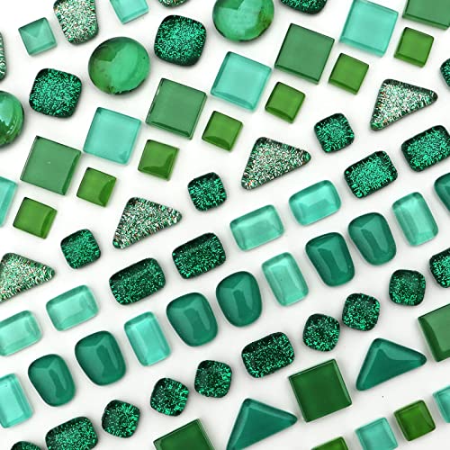 1.1LB Green Mixed Irregular Crystal Glass Mosaic Tiles for Crafts (17.6 Ounce)
