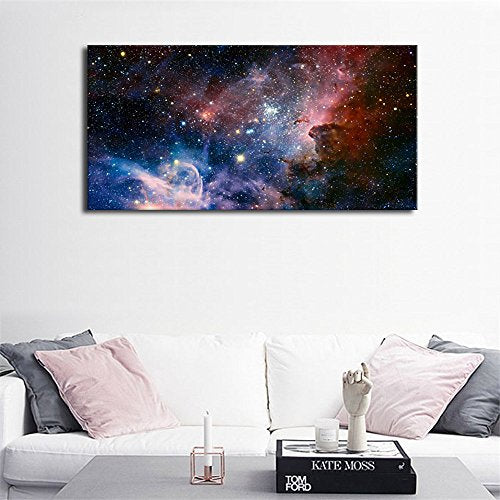 Canvas Wall Art Galaxy Nebula Starry Cosmic Painting Pictures Panoramic Canvas Arotwork Universe Stars Outer Space Wall Art for Home Office Decoration Framed Ready to Hang 20" x 40"