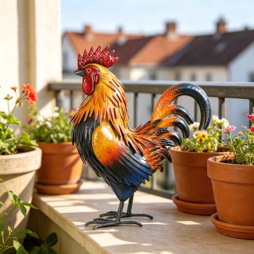 Rooster Garden Statue Sculpture Metal Chicken Yard Decor Outdoor Figurines Patio Backyard Decoration