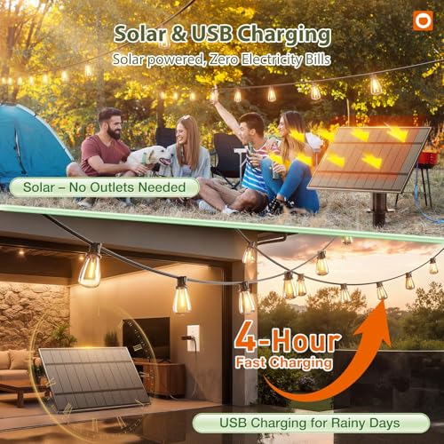 54FT(48+6) Solar String Lights Outdoor, Waterproof Dimmable 24+2 LED (48 Foot)
