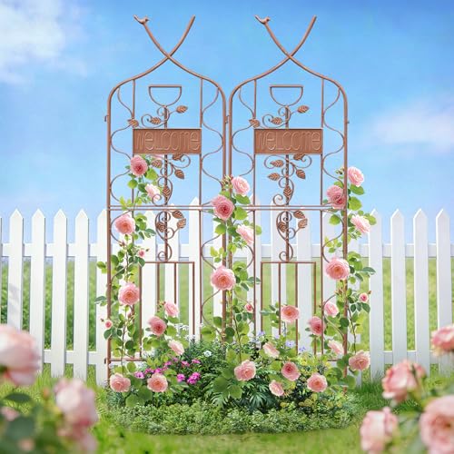 59.5 x 36in Rustic Iron Arch Decoration Garden Trellis with Metal Coating (2 Count)