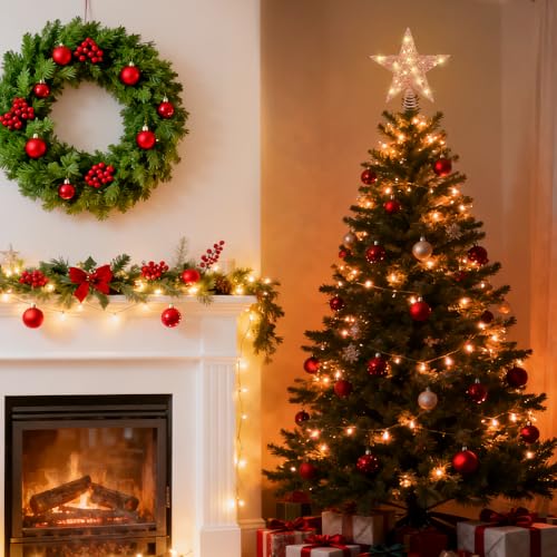 11.8’’ Christmas Tree Topper Rose Gold Star Treetop Toppers with 20 Lights