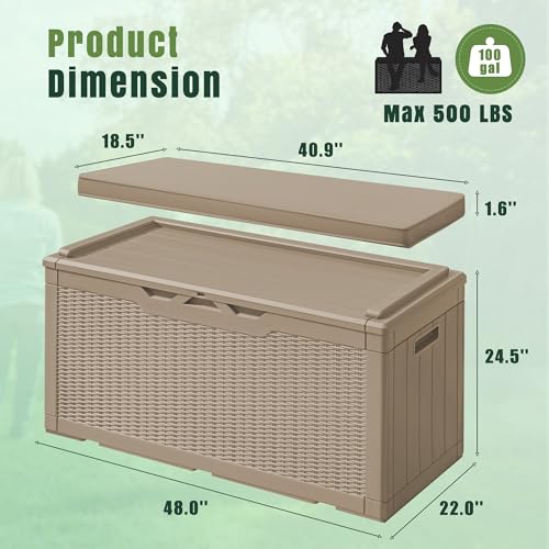 100 Gallon Resin Deck Box Large Outdoor Storage with Cushions for Patio Furniture