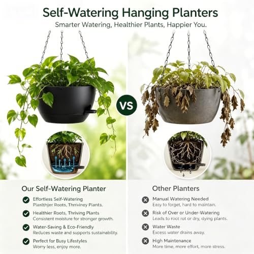 12 Inch Self Watering Hanging Planters (2 Count)