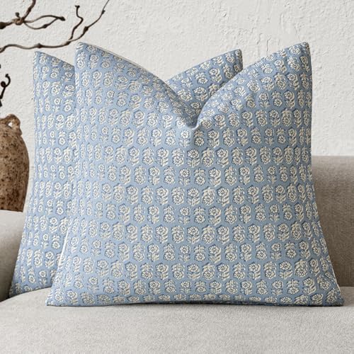 Decorative Floral Print Throw Pillow Covers 20×20 Powder Blue (2 Count)