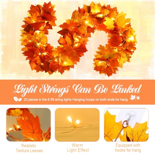 2 Pack Fall Garland with 6.5FT LED Lights (6.5 Foot)