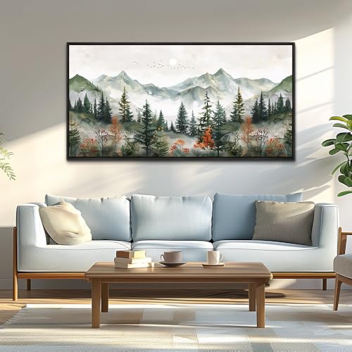 Black Framed Canvas Wall Art For Living Room Large Wall Decor For Office Bedroom Decorations Forest Mountain Pictures Modern Paintings Artworks Mural Aesthetic Home Decor 30x60 In