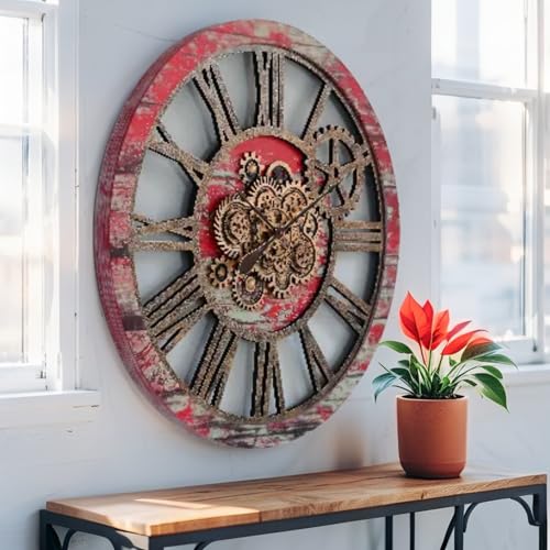 The Gears Clock 36'' Inch Real Moving Gear Wall Clock Vintage Industrial Oversized Rustic Farmhouse