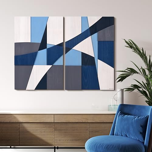 Whispers of Blues I & II Hand Made & Hand Finished Solid Paulownia Wood Abstracts Set