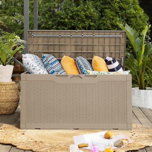 Deck Box 98 Gallon Waterproof Resin Storage Box with Cushion