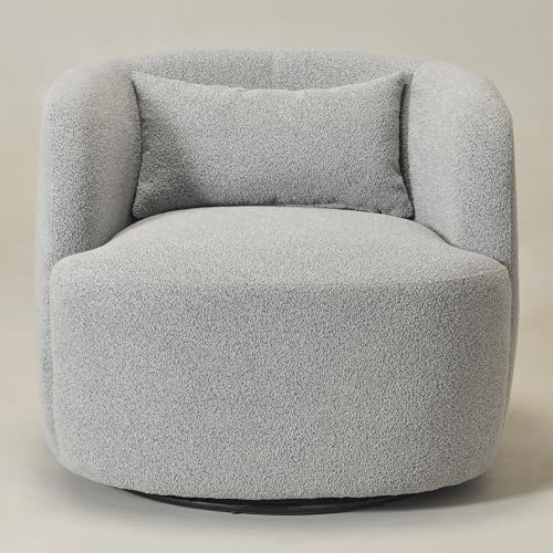 34" W Boucle Swivel Barrel Chair with Toss Pillow