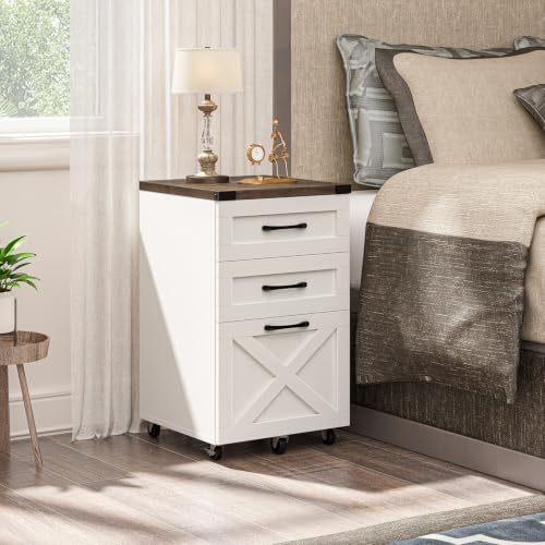Farmhouse 3 Drawer Small File Cabinet with Wheels