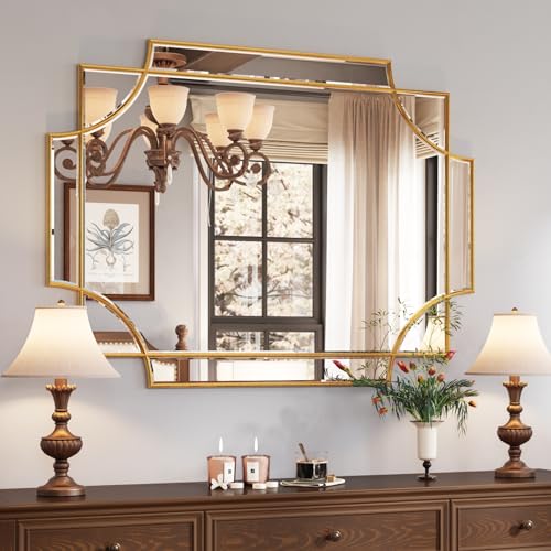 30"x40" Gold Foil Scalloped Edge Decorative Vanity Wall Mirror