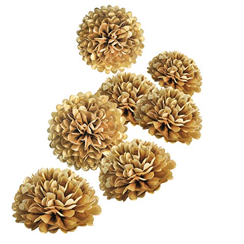 10" Gold Tissue Pom Poms DIY Tissue Paper Flowers for Birthday Wedding Baby Shower Tea Party Dessert Table Decoration (18 Count)