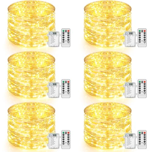6 Pack 33FT Fairy Lights Battery Operated with Timer & Remote (6 Count)