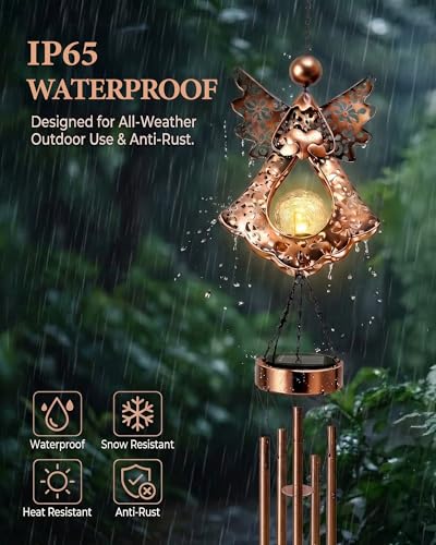 41" Large Angel Solar Wind Chimes for Outside
