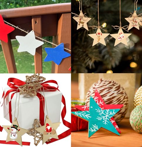 FCECOR 4" 100PCS Wooden Stars for Crafts (100 Count)