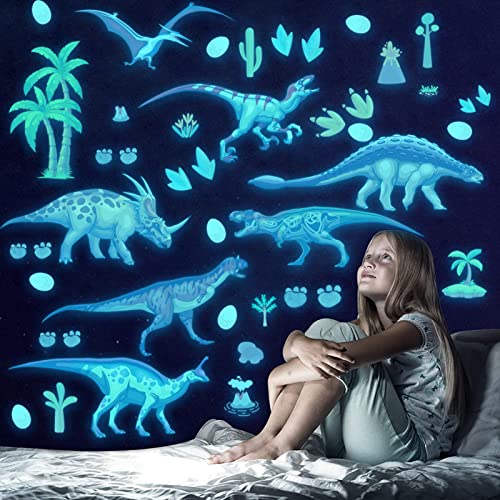 Glow in The Dark Dinosaur Wall Decals Dinosaur Room Decor for Bedroom (68 Count)