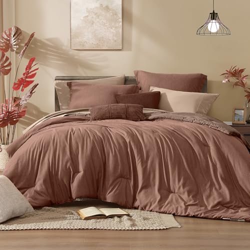 King Comforter Set 7 Pieces Terracotta Cationic Dyeing Bed in a Bag