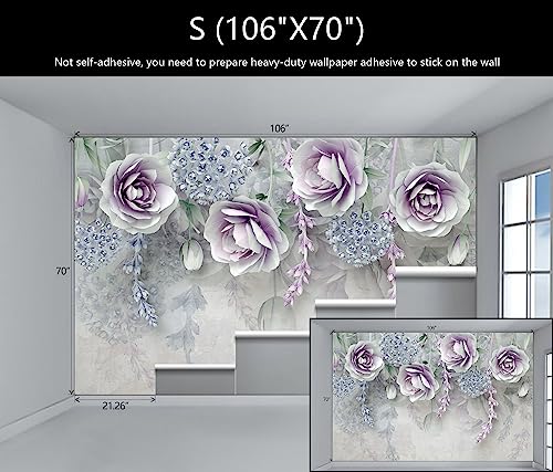 3D Floral Wallpaper Purple and Blue Roses Wall Mural for Bedroom (51.52 Sq Ft)