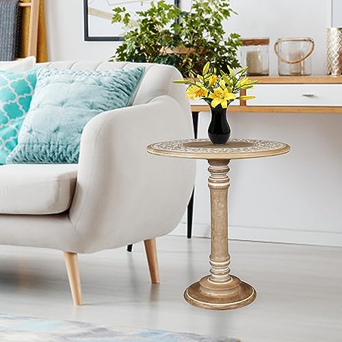 Lightnpro Rustic Round Pillar Mango Wood End Table