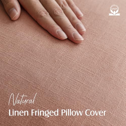Decorative Linen Fringe Throw Pillow Covers 18×18 Coral Pink (2 Count)