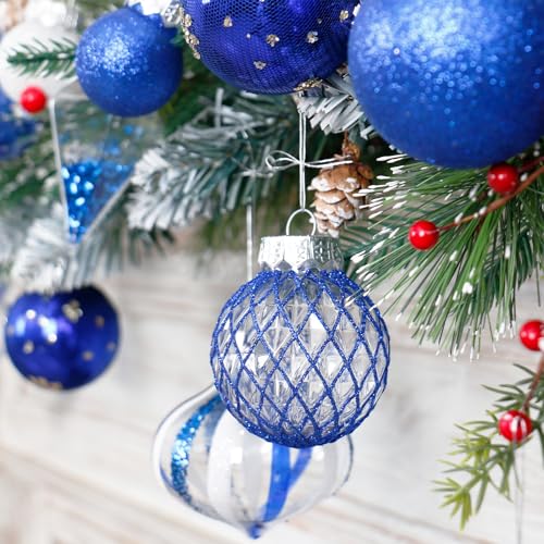 34PCS Blue White Christmas Ball Ornaments Set for Tree Decorations (34 Count)