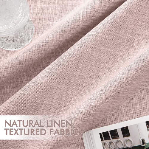 Light Pink 100% Blackout Linen Curtains 90 Inch 2 Panels Set Double Sided No Coating Pleated Back Tab Black Out Long Thermal Insulated Pinch Pleat Bedroom Living Room Darkening Window Drapes (2 Count)
