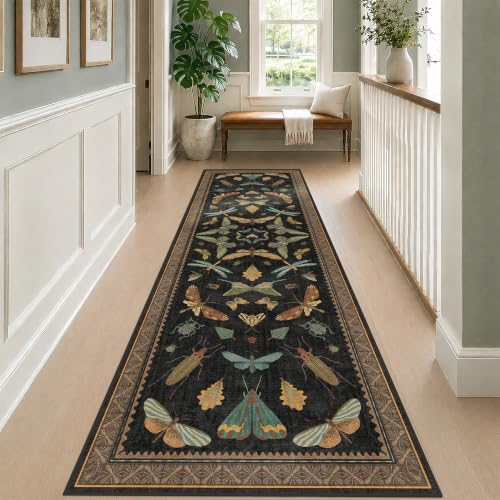 Green and Black 3x10 Wide Washable Runner Rugs for Hallway (30 Sq Ft)