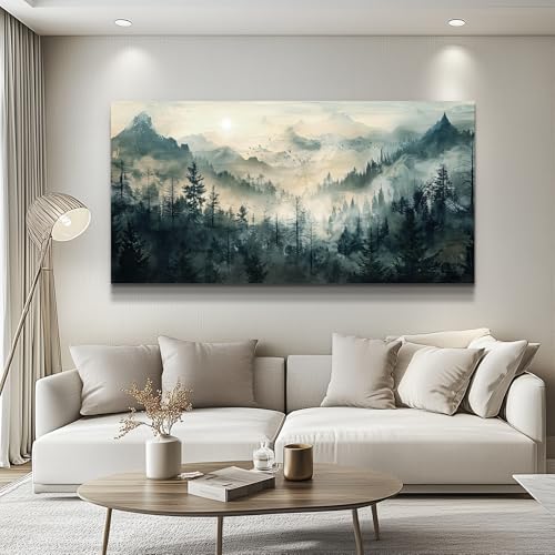 Large Canvas Misty Forest Wall Art Mountain View Home Decor For Living Room Bedroom Office Natural Landscape Wall Decoration Painting Modern Printed Artwork Can Be Hung Directly 30x60 In
