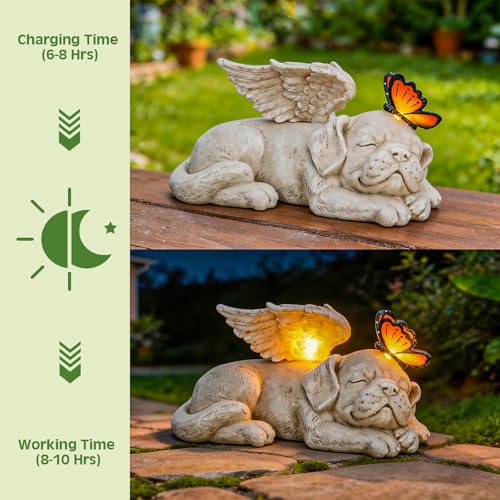 Sleeping Dog Angel Statue with Solar Light