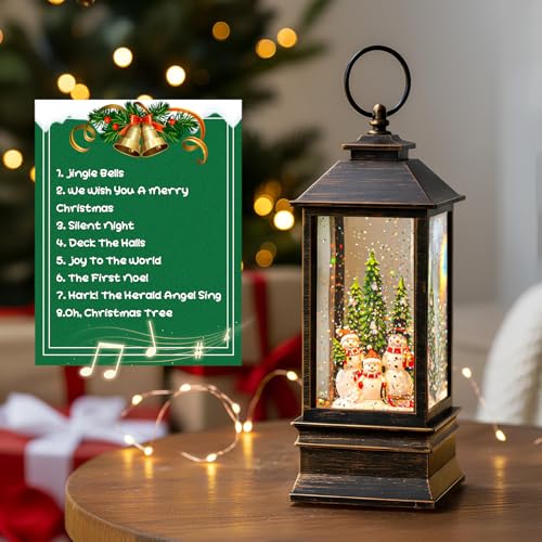 10'' Musical Snow Globe Lantern Lighted Snowman Family Water Lantern Swirling Glittering Home Decoration and Gift