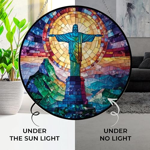 Christ The Redeemer Stained Glass Window Hanging Customized Suncatcher 12" Glass Panel with Metal Chain Sun Catchers Wall Art Home Decor Gift for Women Mother's Day