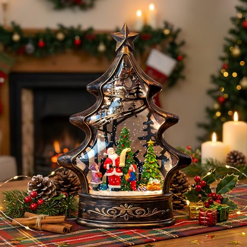 Musical Snow Globe Christmas Tree Lantern Lighted Santa List Christmas Snow Water Lantern Swirling Glittering Home Decoration and Gift