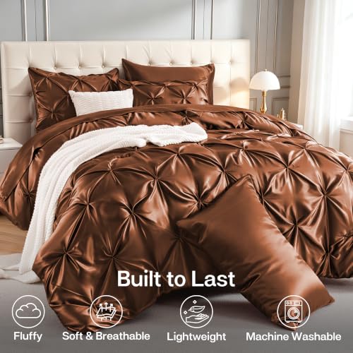Satin Queen Comforter Set Brown