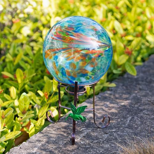 10 Inch Glass Gazing Ball with 9.4" H Metal Stand