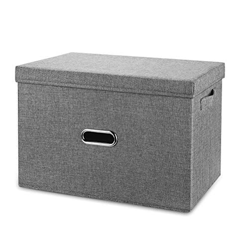 Linen Fabric Collapsible Storage Bins with Removable Lids and Handles