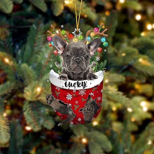 Grey French Bulldog Dog Christmas Ornament