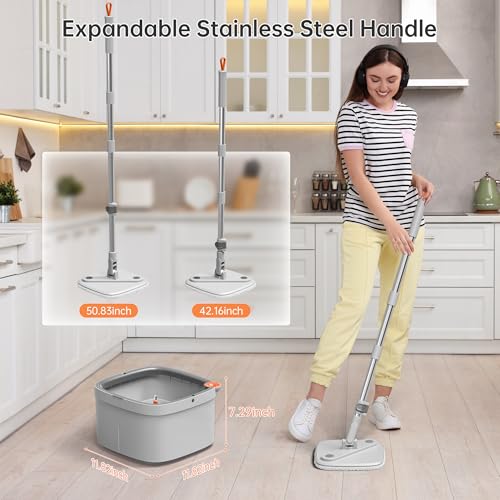 Spin Mop and Bucket Set with Self Separation Dirty and Clean Water System