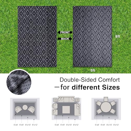 Outdoor Rug 5x8 ft Waterproof Reversible Braided Mat (40 Sq Ft)
