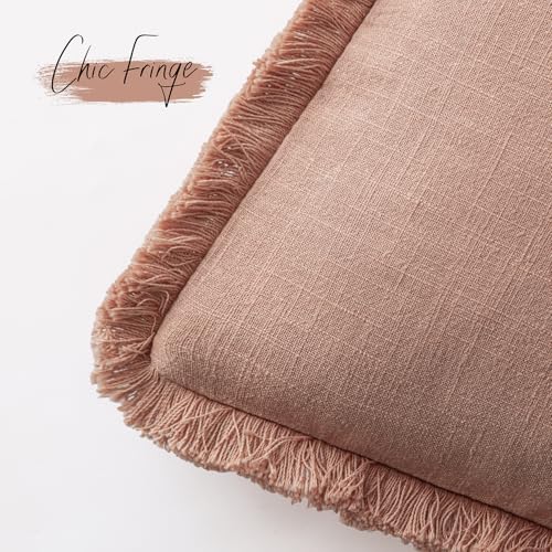 Decorative Linen Fringe Throw Pillow Covers 18×18 Coral Pink (2 Count)