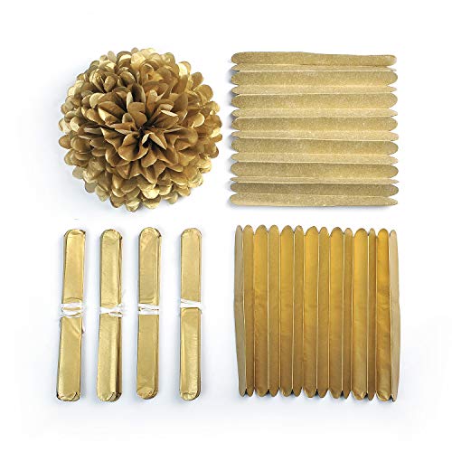 10" Gold Tissue Pom Poms DIY Tissue Paper Flowers for Birthday Wedding Baby Shower Tea Party Dessert Table Decoration (18 Count)