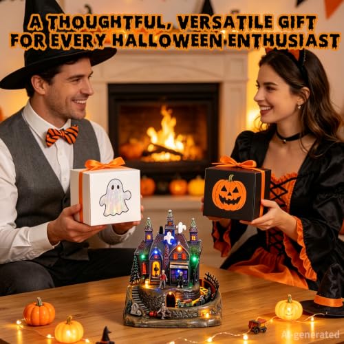 Halloween Village Animated Lighted Haunted House with Moving Train