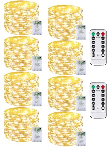 8 Pack 60 LED Fairy Lights Battery Operated with Remote
